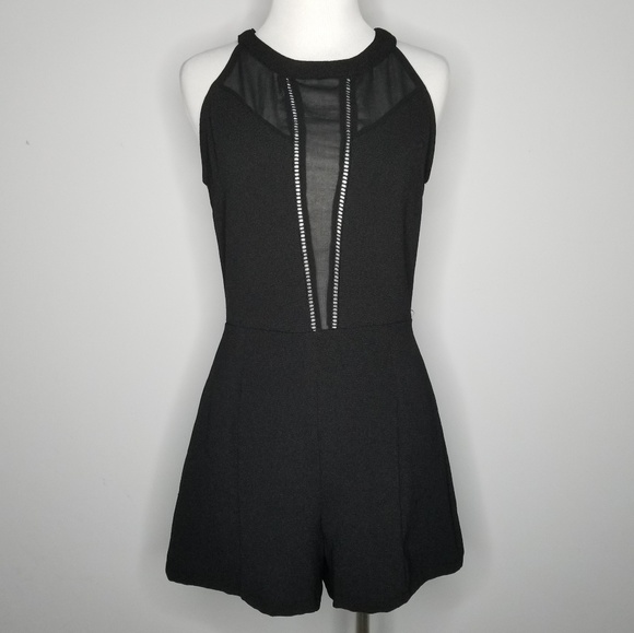 Sienna Sky Pants - Sienna Sky | Black Sheer V Plunge Romper